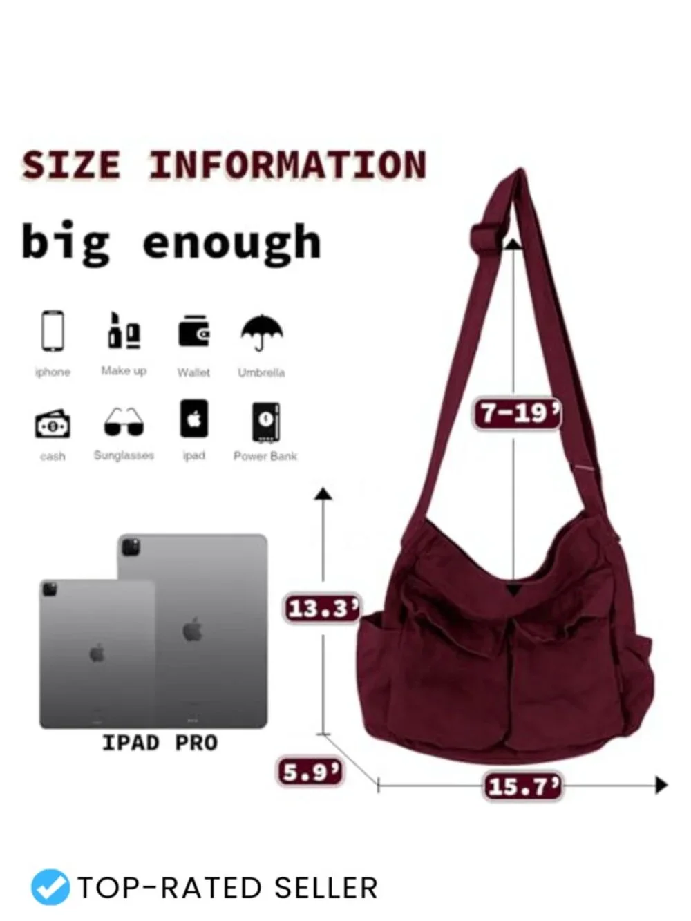 Canvas Messenger Bag Large Hobo Crossbody Shoulder Tote Multiple Pockets
